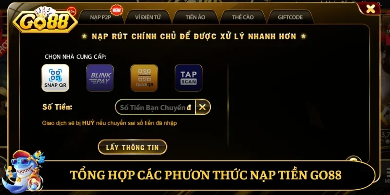 Tổng hợp các phương thức nạp tiền GO88